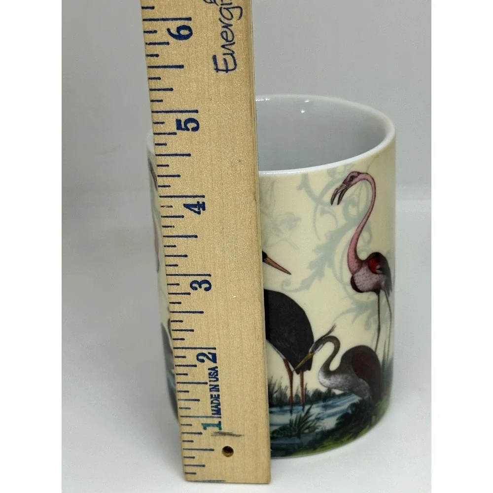 Pottery Barn Mug Set Cream Flamingo Heron Crane Bird Tropical Coastal Coffee Cup